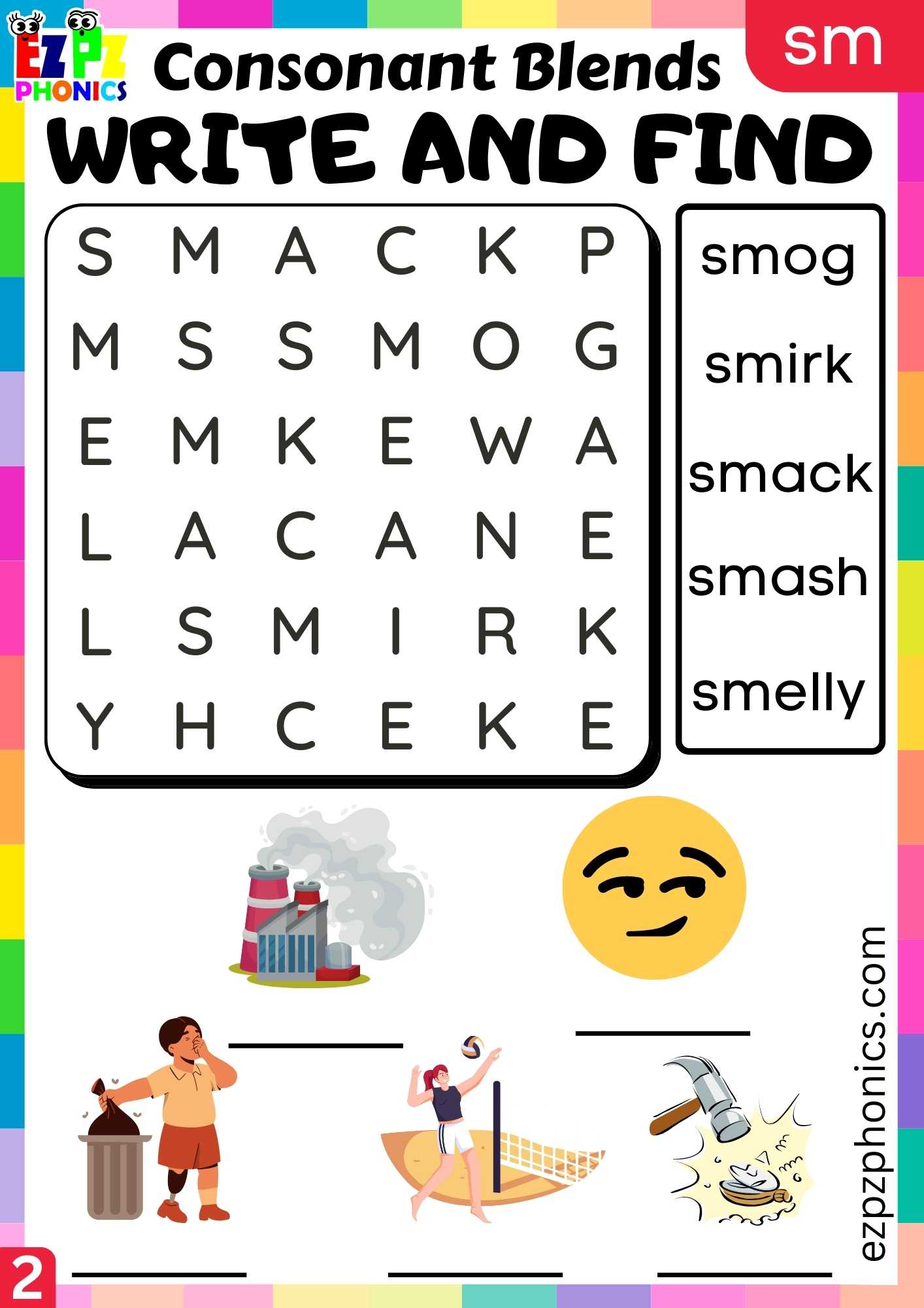 Group2 SM Words Write And Find Phonics Consonant Blends Worksheet